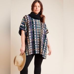 Anthropologie Aldomartins Gracie Plaid Poncho Sweater with Turtleneck